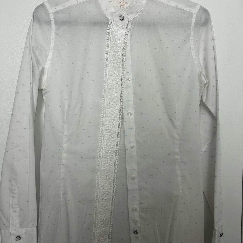 SACOOR Brothers White Dress Shirt with Subtle Pattern